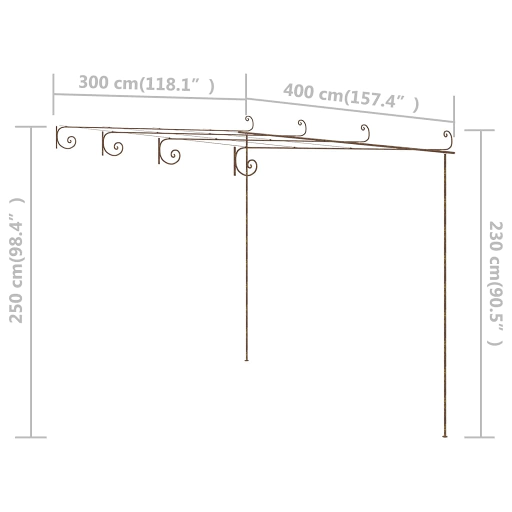 vidaXL Pérgola de jardín marrón antiguo 4x3x2,5 m hierro