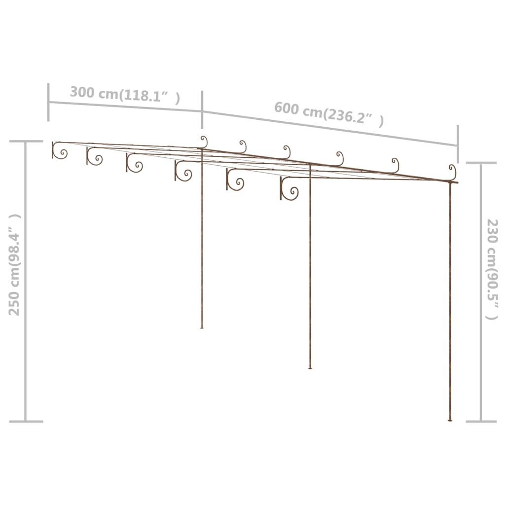 vidaXL Pérgola de jardín marrón antiguo 6x3x2,5 m hierro