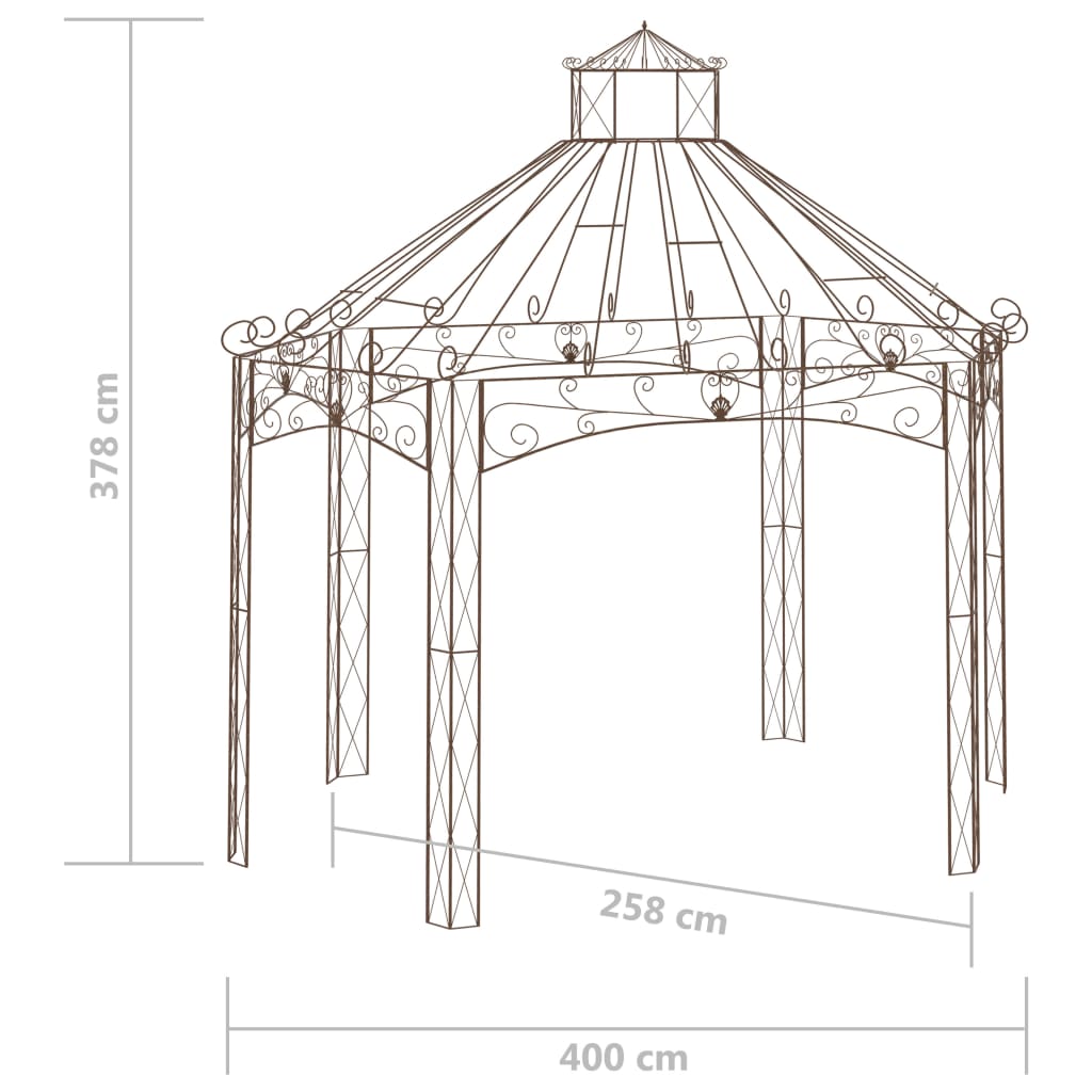 vidaXL Pérgola de jardín marrón antiguo 400x258x378 cm hierro