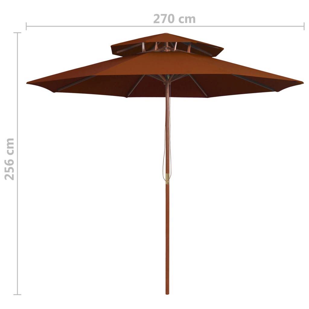 vidaXL Sombrilla de dos niveles palo de madera terracota 270 cm