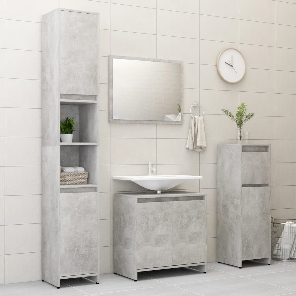 vidaXL Juego de muebles de baño 3 pzas madera ingeniería gris hormigón