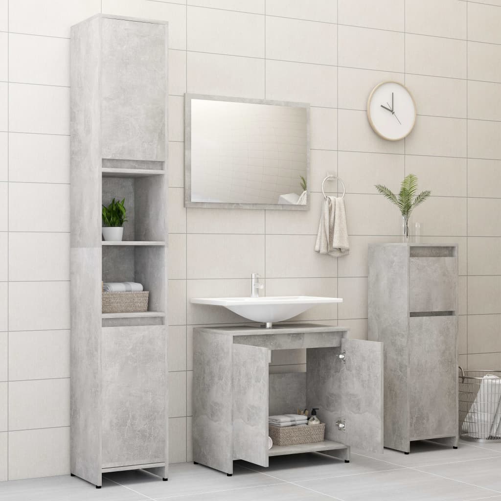 vidaXL Juego de muebles de baño 3 pzas madera ingeniería gris hormigón