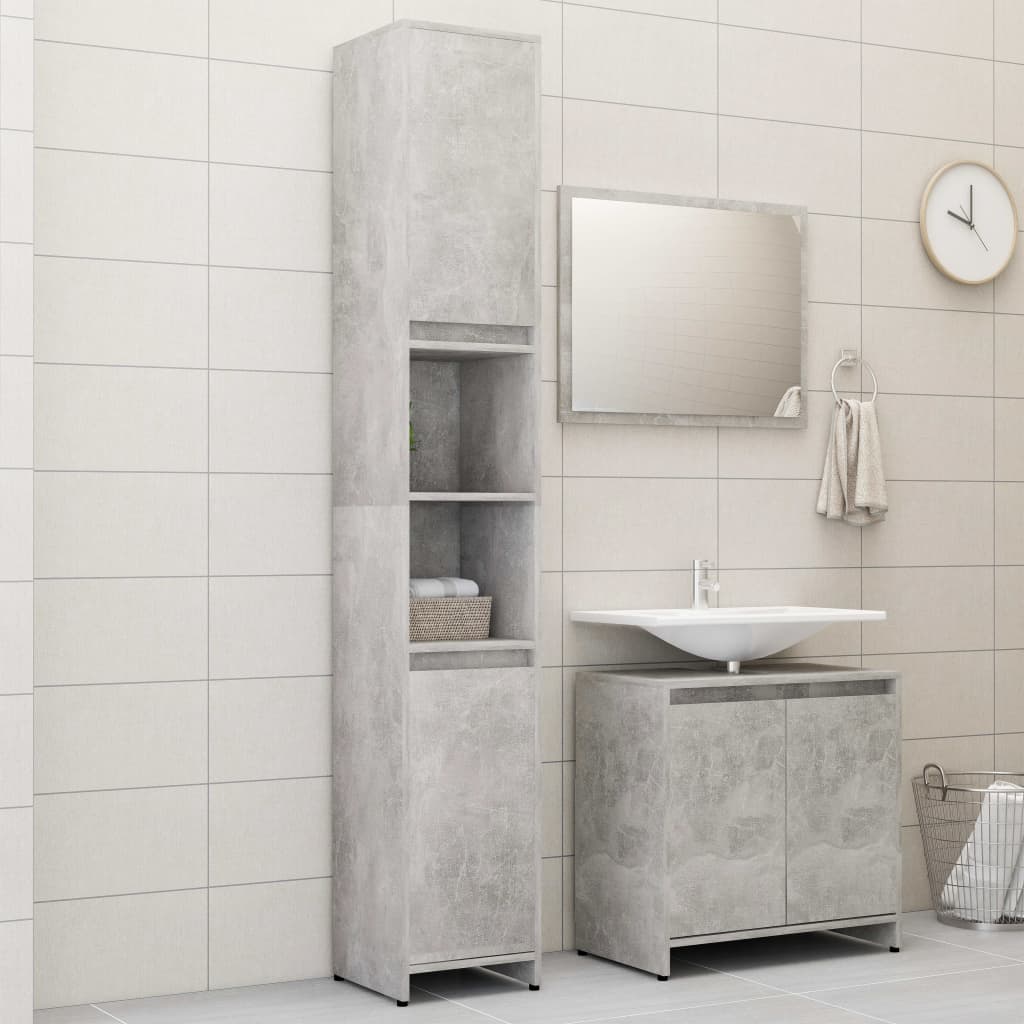 vidaXL Juego de muebles de baño 3 pzas madera ingeniería gris hormigón