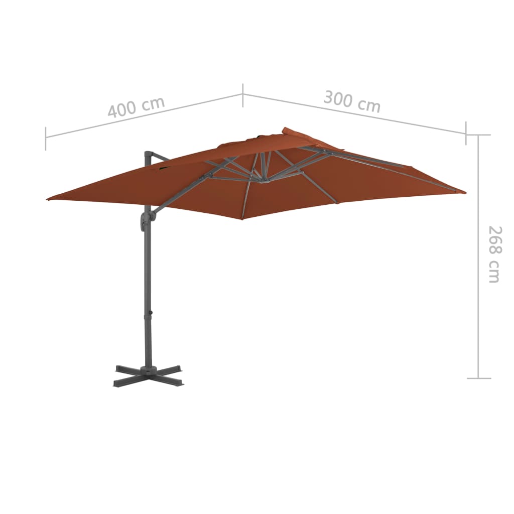 vidaXL Sombrilla jardín voladiza palo de aluminio terracota 400x300 cm