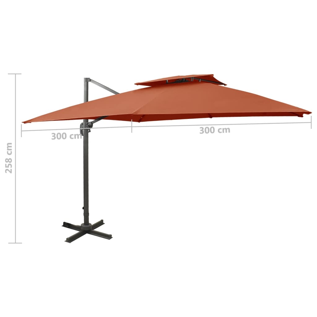 vidaXL Sombrilla voladiza con doble techo terracota 300x300 cm