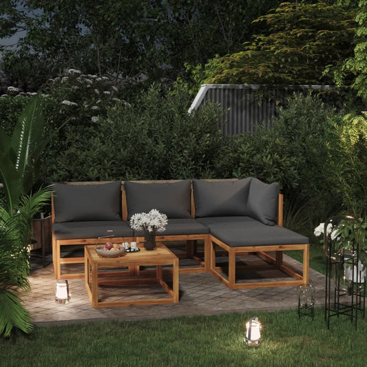 vidaXL Juego de muebles jardín 5 pzas con cojines madera maciza acacia