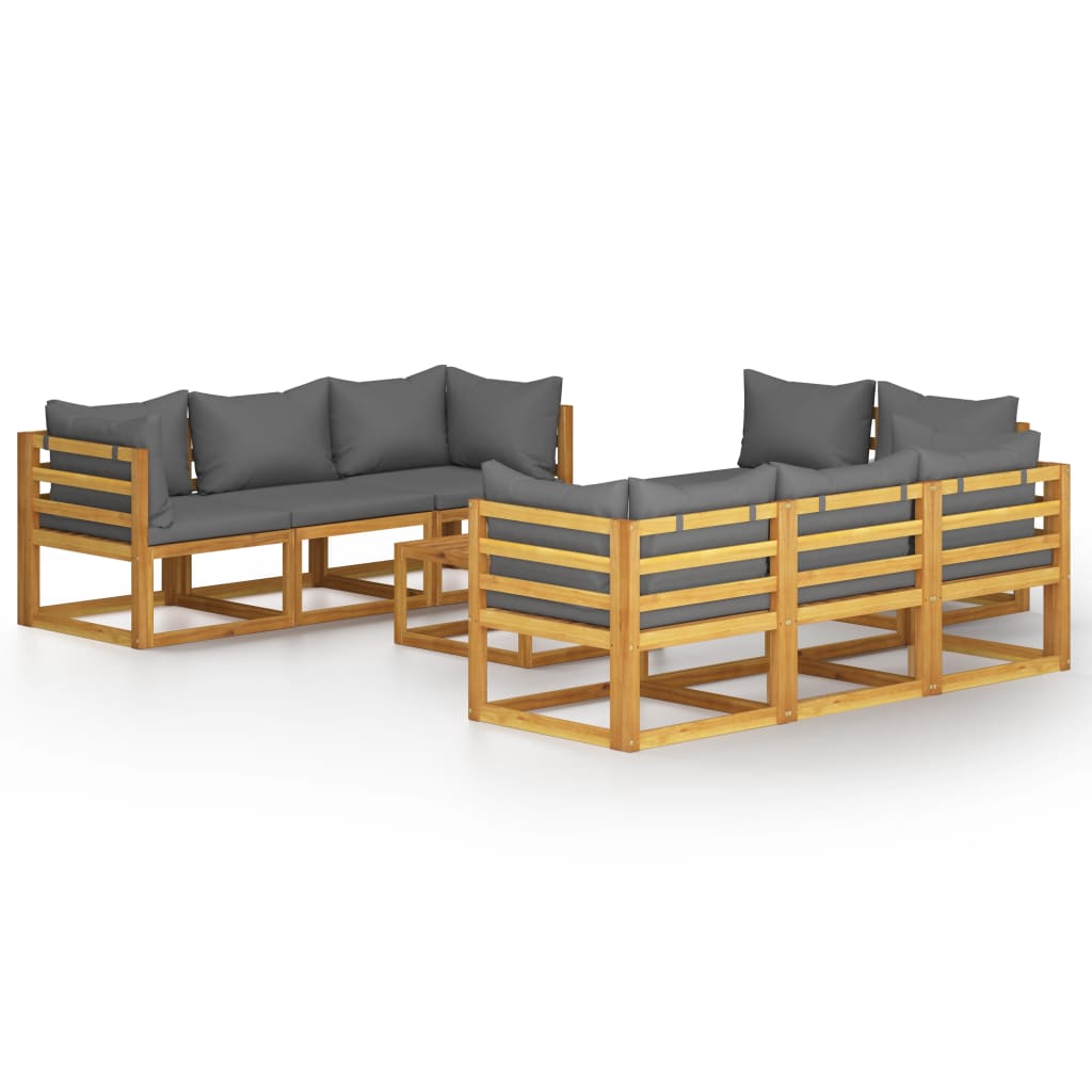 vidaXL Muebles de jardín 9 pzas cojines madera maciza de acacia