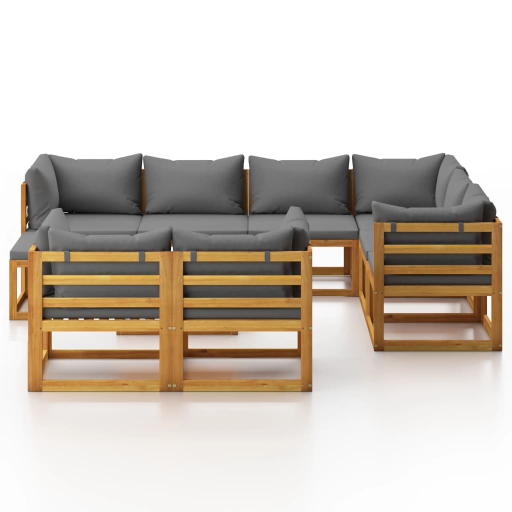 vidaXL Muebles de jardín 10 pzas cojines madera maciza de acacia