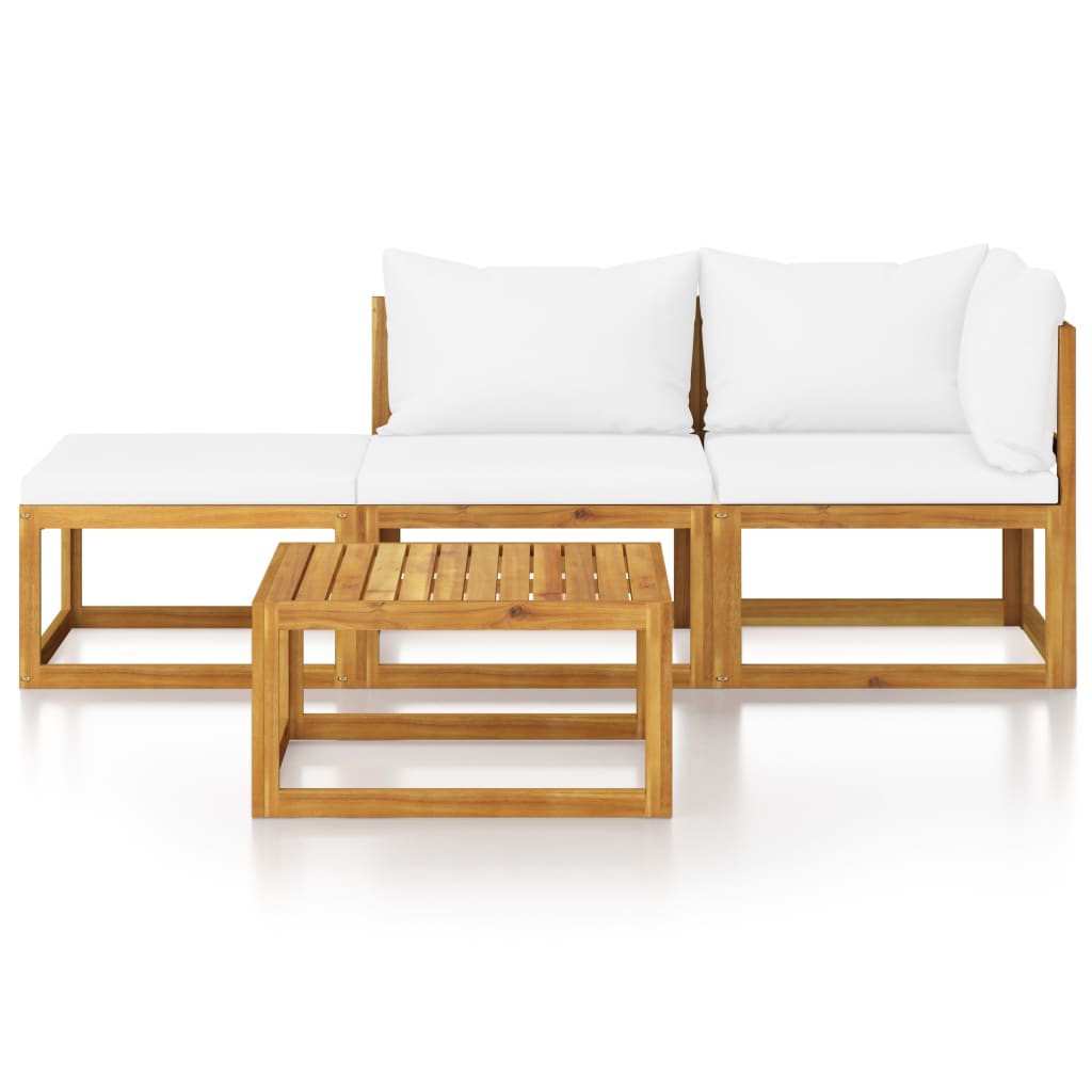 vidaXL Muebles de jardín 4 pzas cojines crema madera maciza de acacia