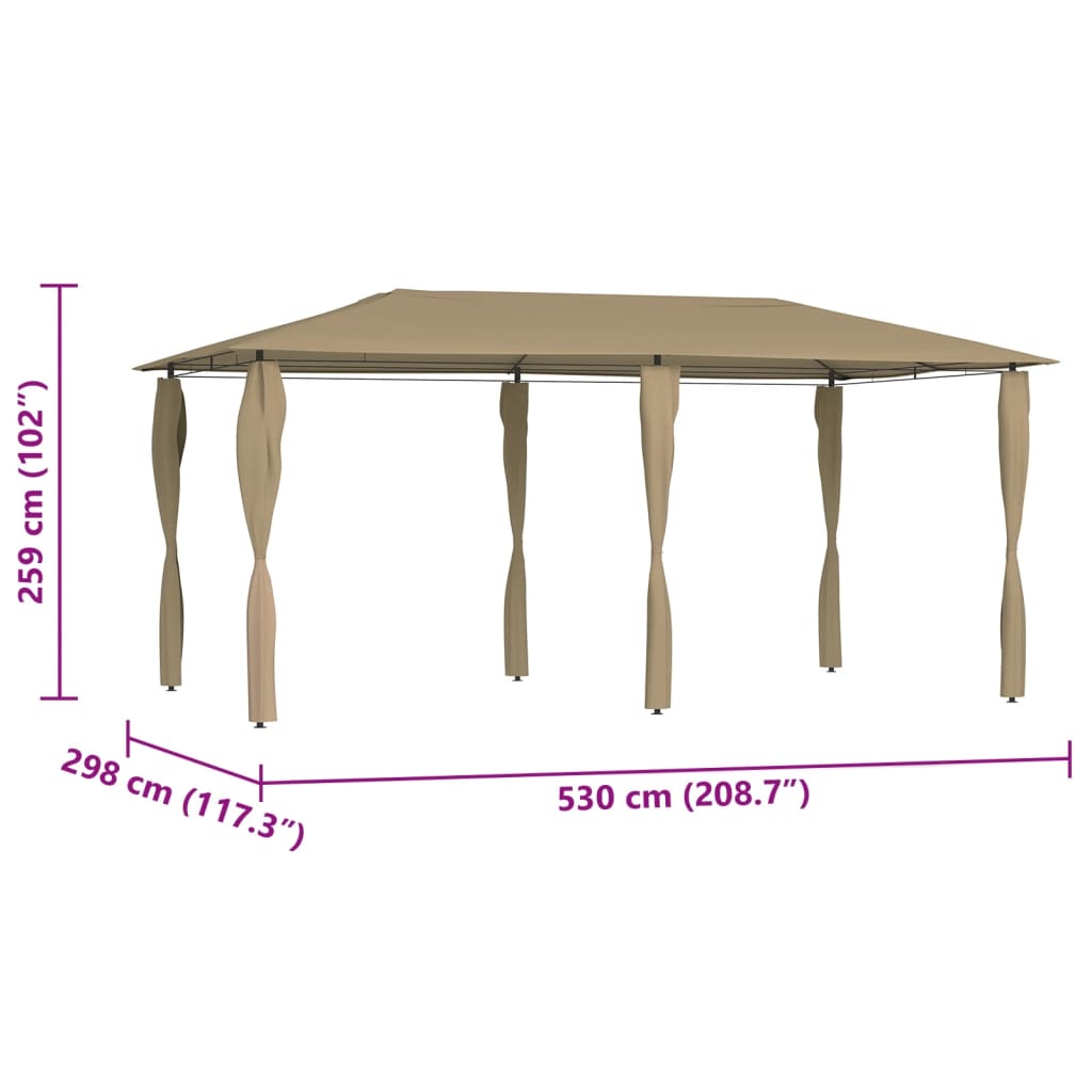 vidaXL Cenador con cubiertas de postes taupe 2,98x5,3x2,59 m 160 g/m²