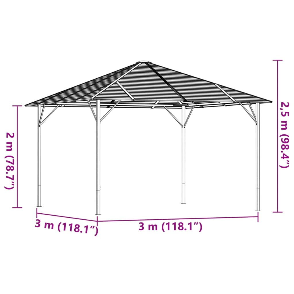 vidaXL Cenador con techo gris antracita 3x3 m