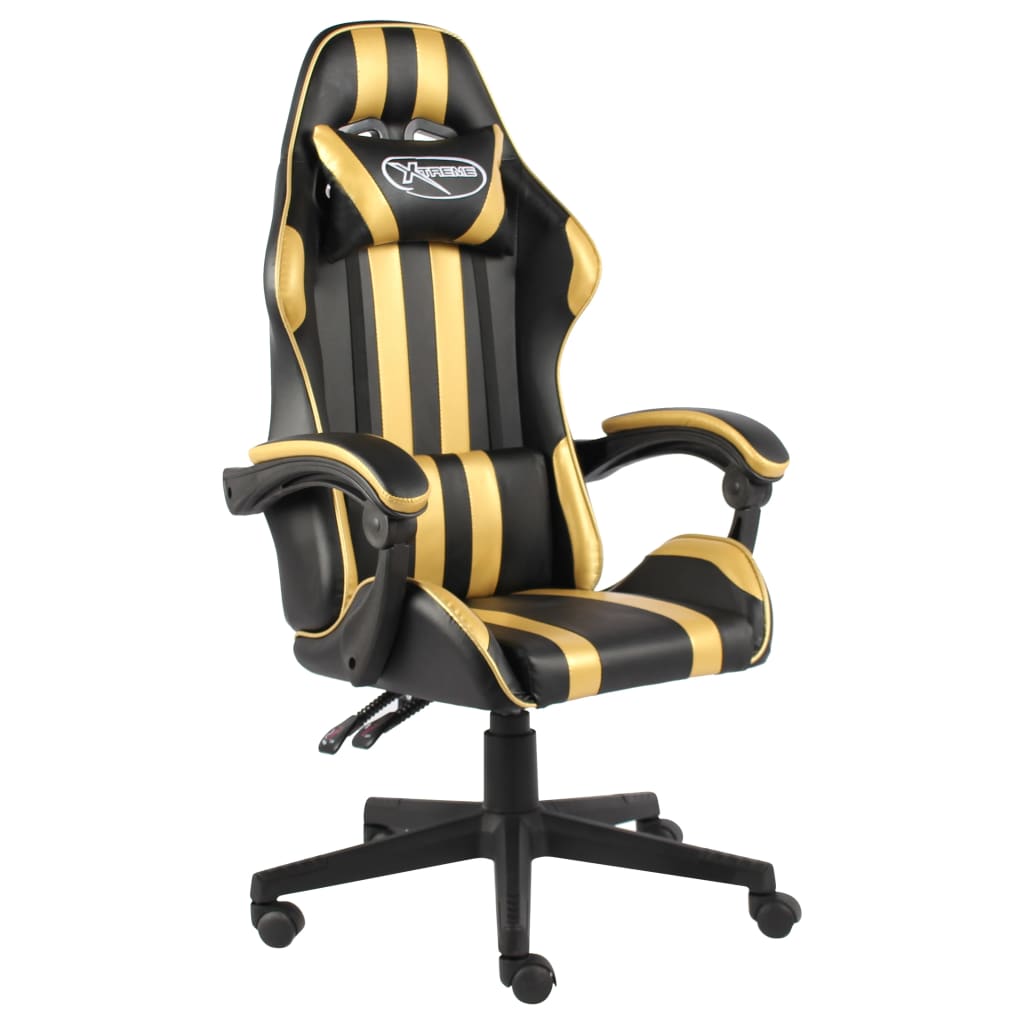 vidaXL Silla gaming de cuero sintético negro y dorado