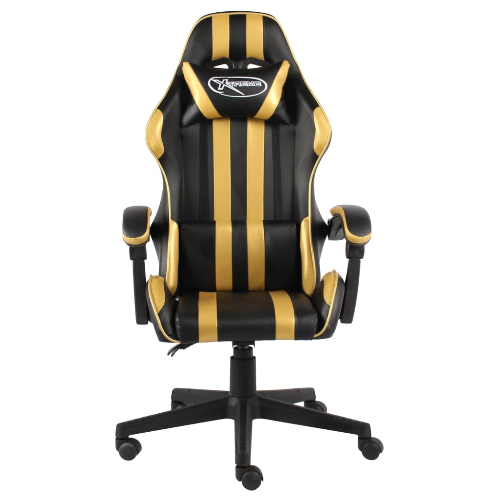 vidaXL Silla gaming de cuero sintético negro y dorado