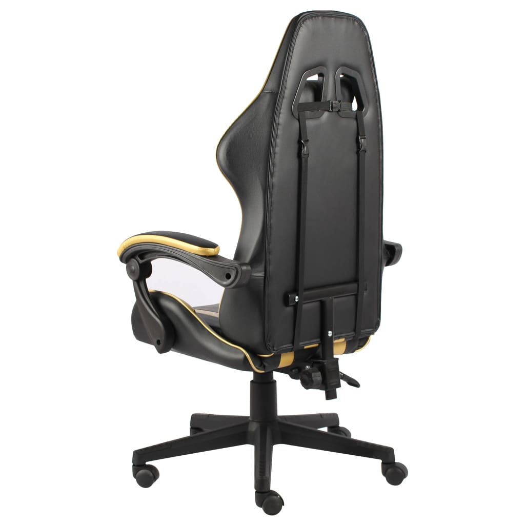 vidaXL Silla gaming de cuero sintético negro y dorado