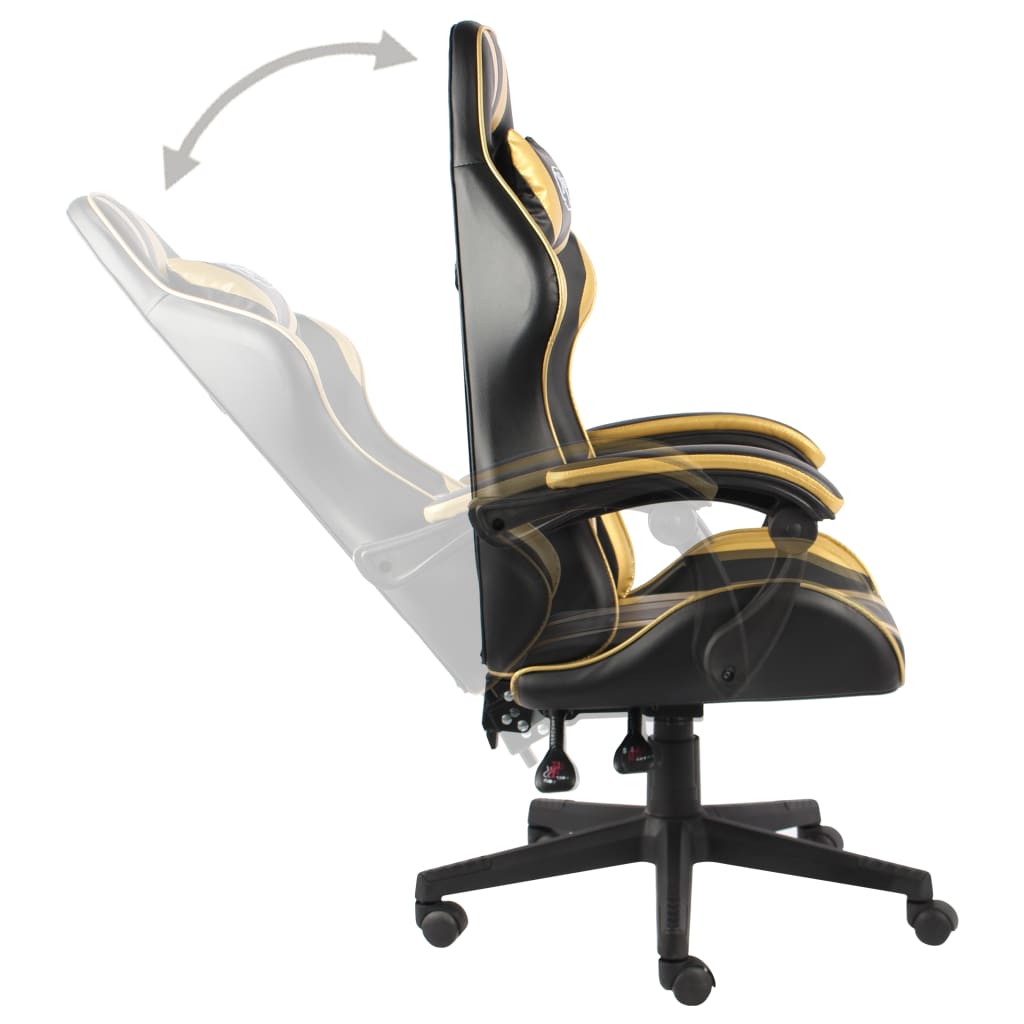 vidaXL Silla gaming de cuero sintético negro y dorado