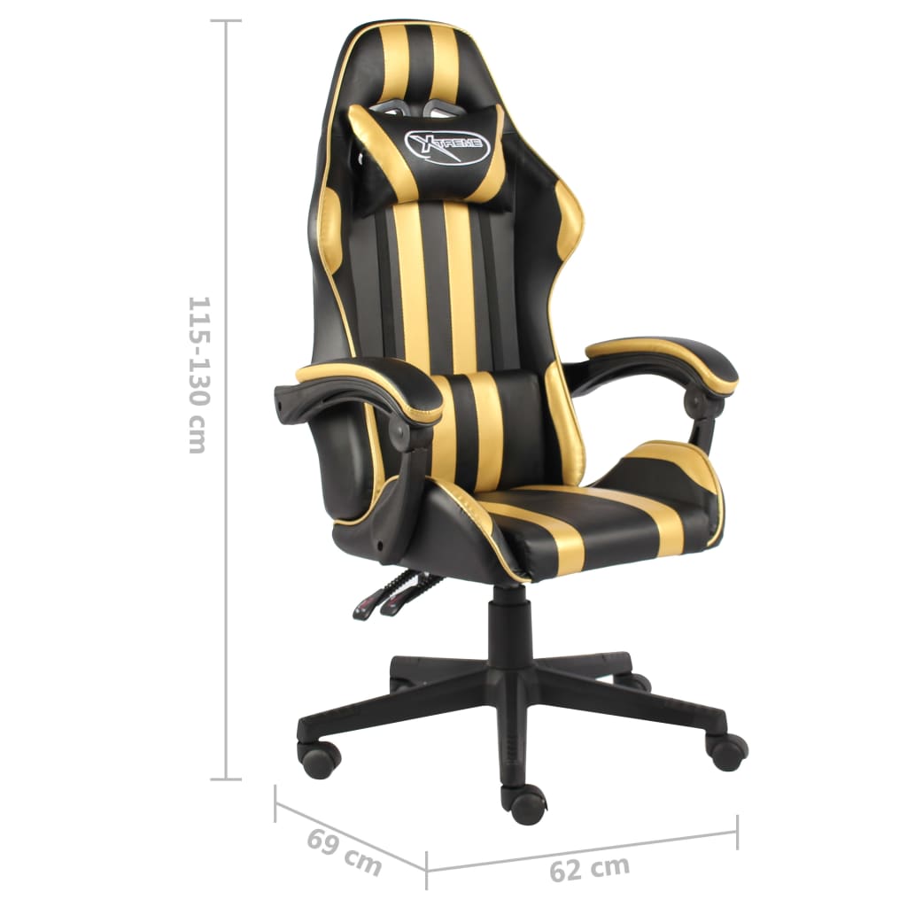 vidaXL Silla gaming de cuero sintético negro y dorado