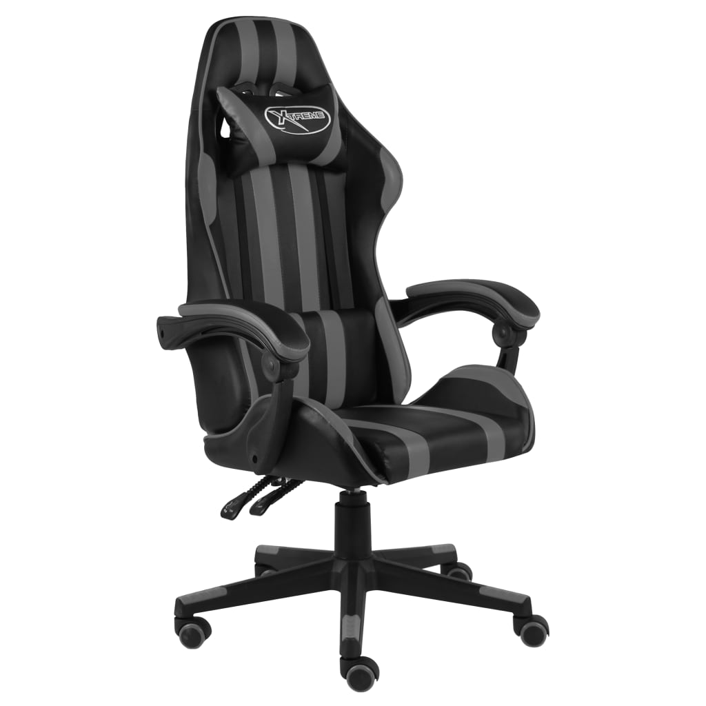 vidaXL Silla gaming de cuero sintético negro y gris