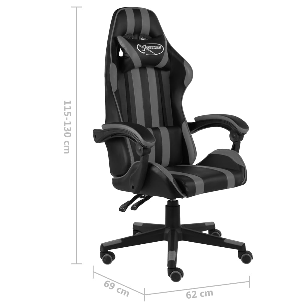 vidaXL Silla gaming de cuero sintético negro y gris