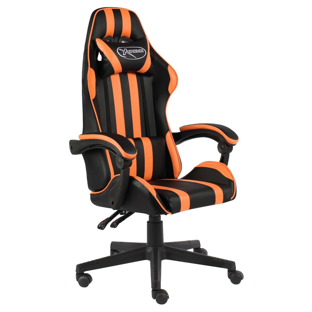 vidaXL Silla gaming de cuero sintético negro y naranja