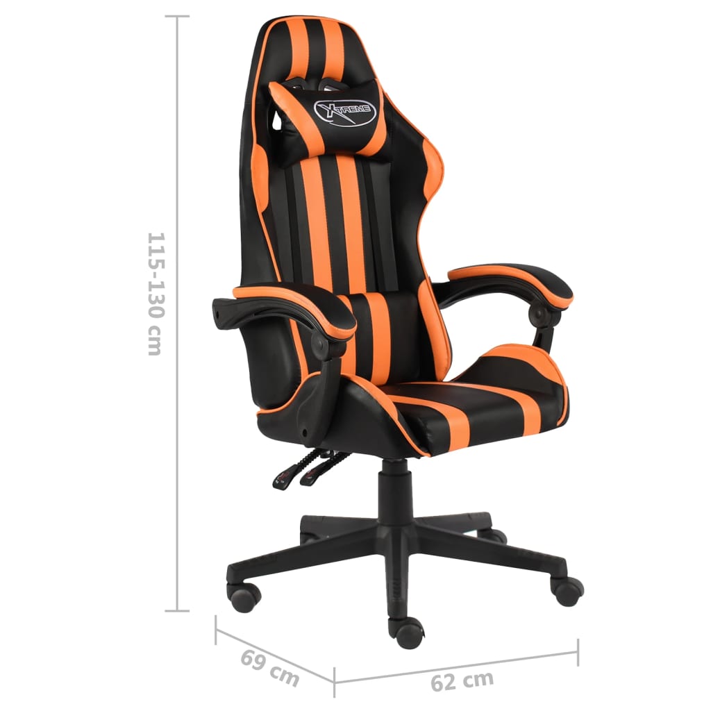 vidaXL Silla gaming de cuero sintético negro y naranja