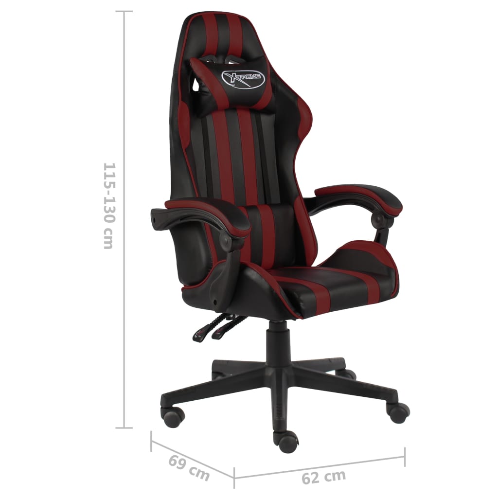 vidaXL Silla gaming de cuero sintético negro y rojo tinto