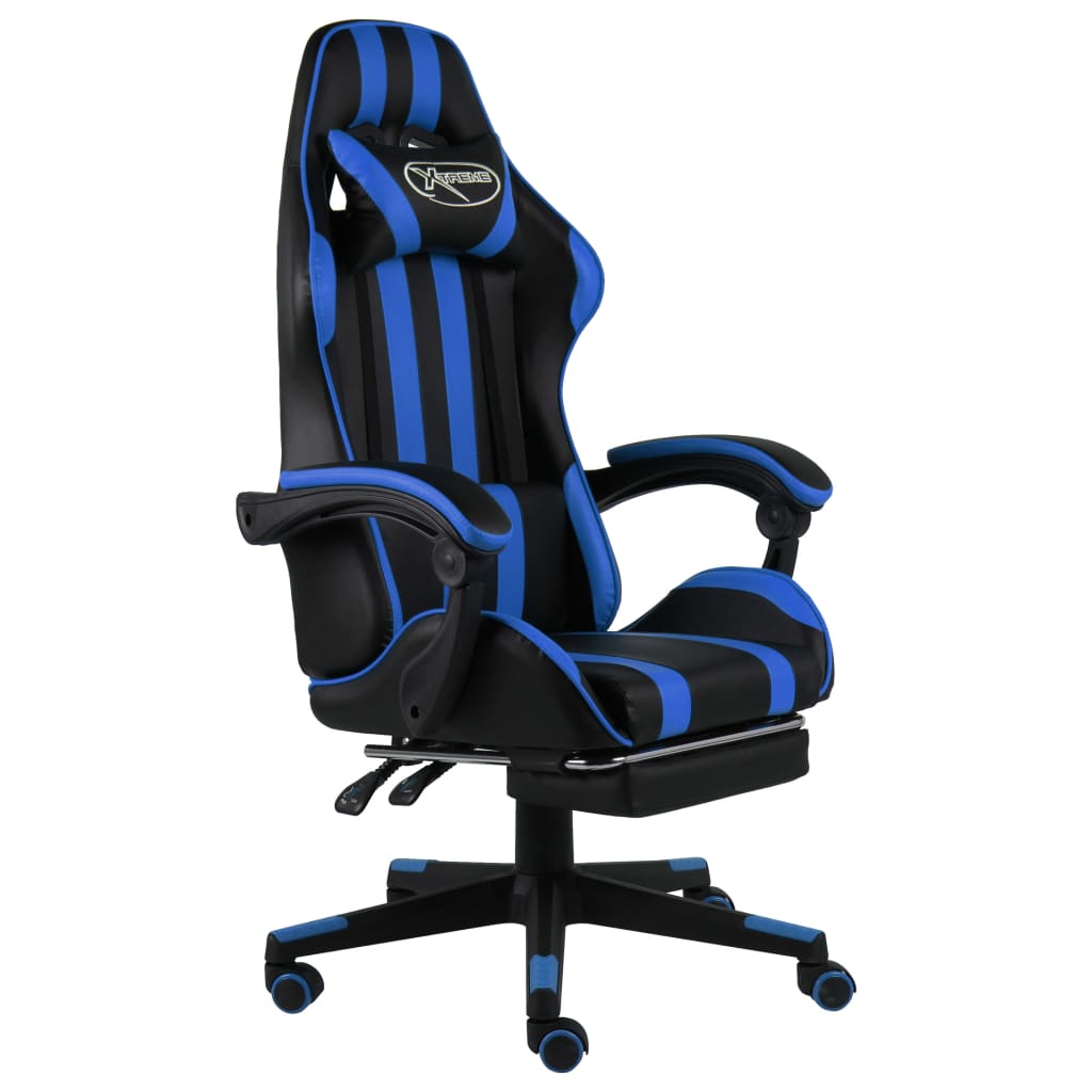 vidaXL Silla gaming con reposapiés cuero sintético negro y azul