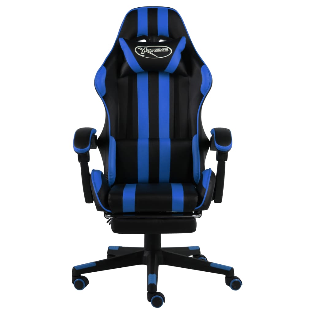 vidaXL Silla gaming con reposapiés cuero sintético negro y azul