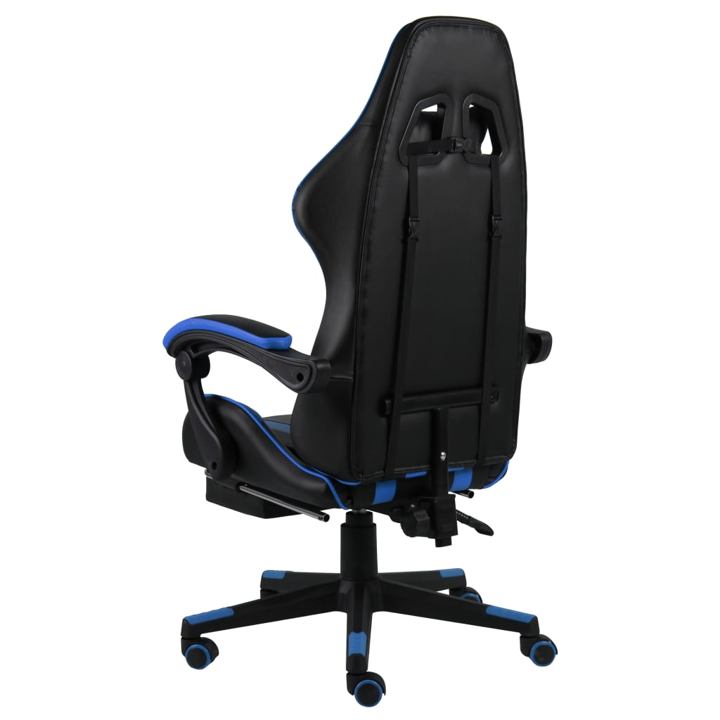 vidaXL Silla gaming con reposapiés cuero sintético negro y azul