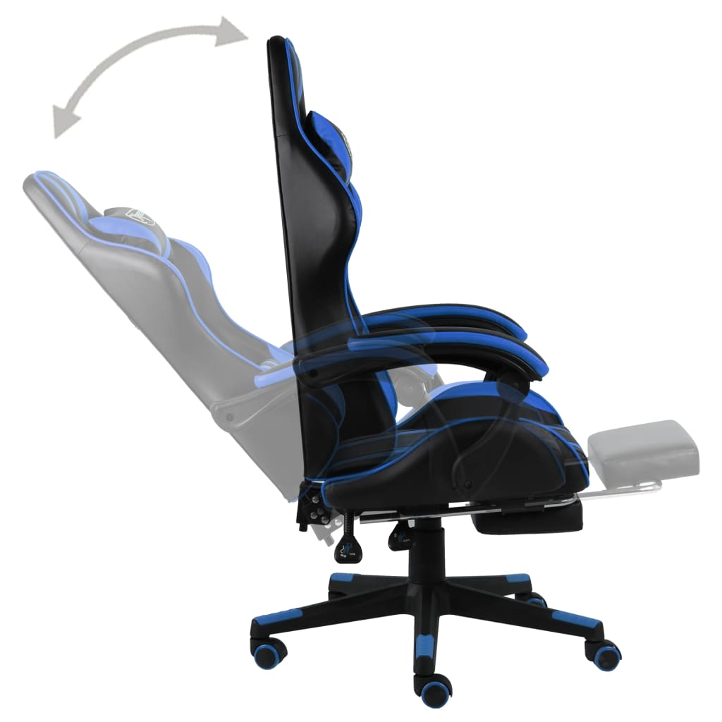 vidaXL Silla gaming con reposapiés cuero sintético negro y azul