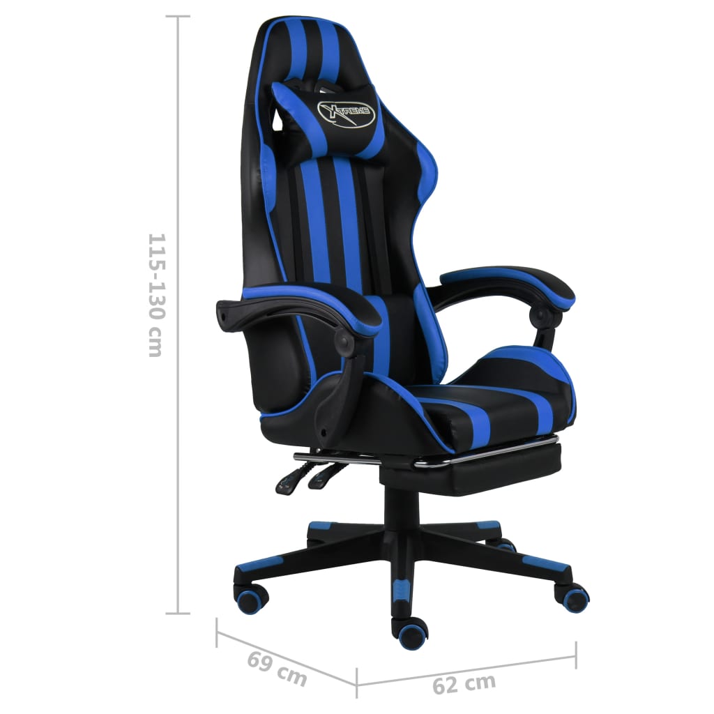 vidaXL Silla gaming con reposapiés cuero sintético negro y azul