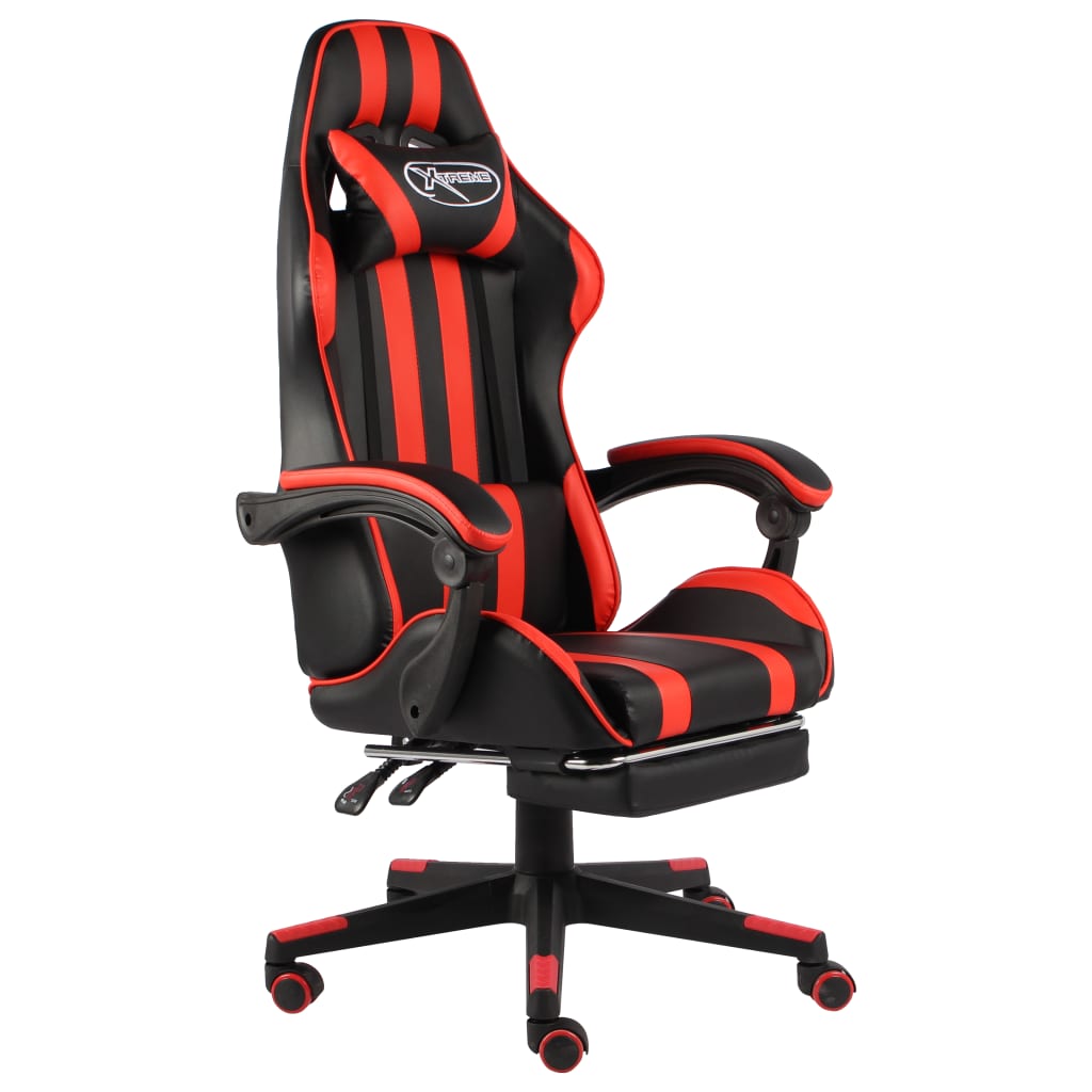 vidaXL Silla gaming con reposapiés cuero sintético negro y rojo