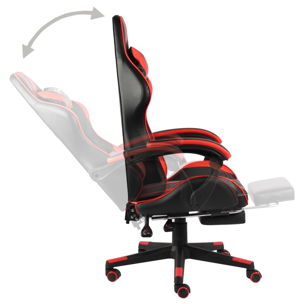 vidaXL Silla gaming con reposapiés cuero sintético negro y rojo