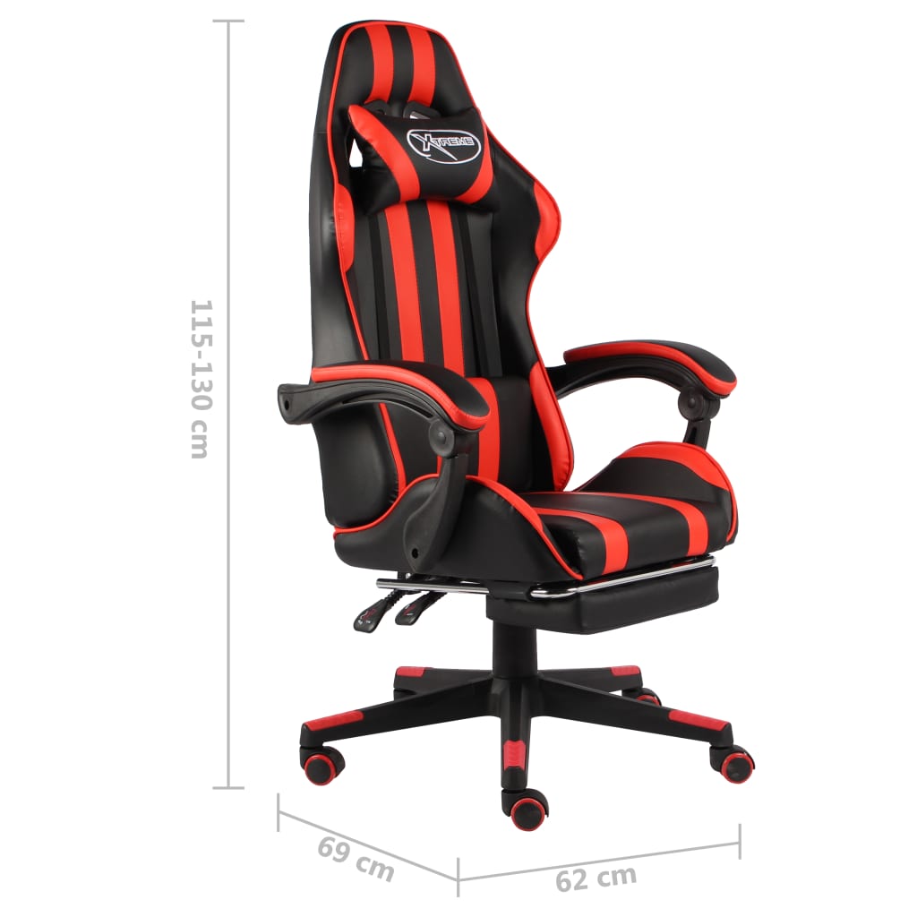 vidaXL Silla gaming con reposapiés cuero sintético negro y rojo