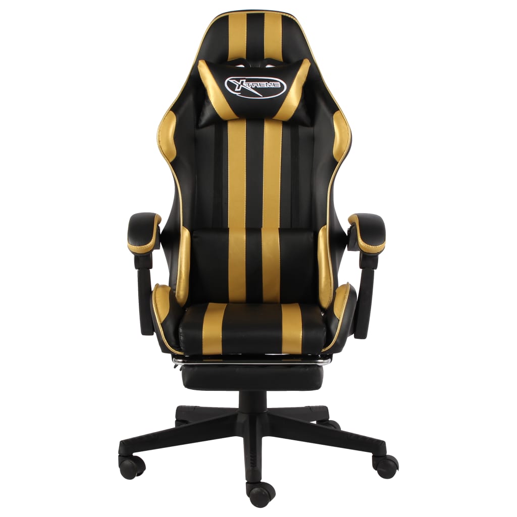 vidaXL Silla gaming con reposapiés cuero sintético negro y dorado