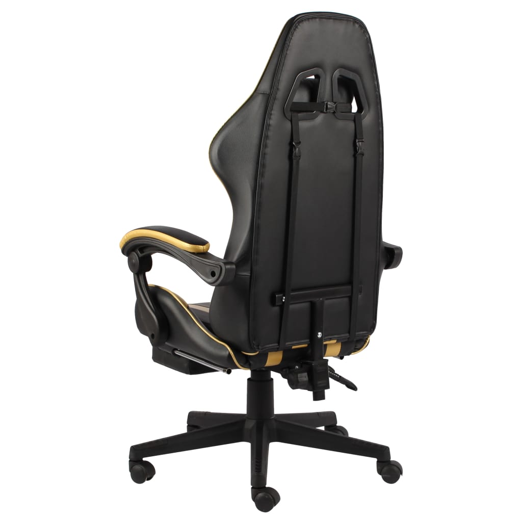 vidaXL Silla gaming con reposapiés cuero sintético negro y dorado