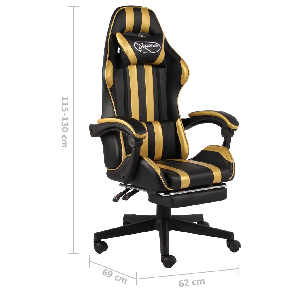 vidaXL Silla gaming con reposapiés cuero sintético negro y dorado