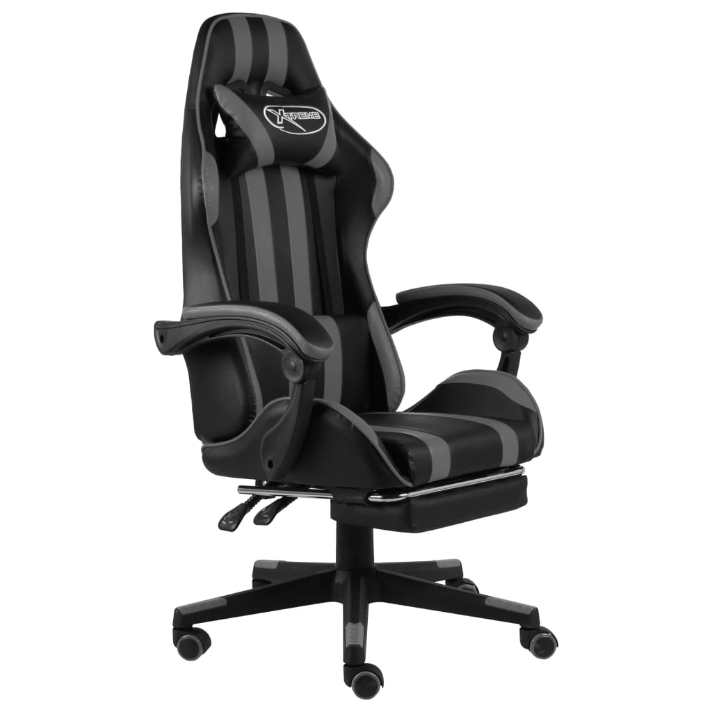 vidaXL Silla gaming con reposapiés cuero sintético negro y gris