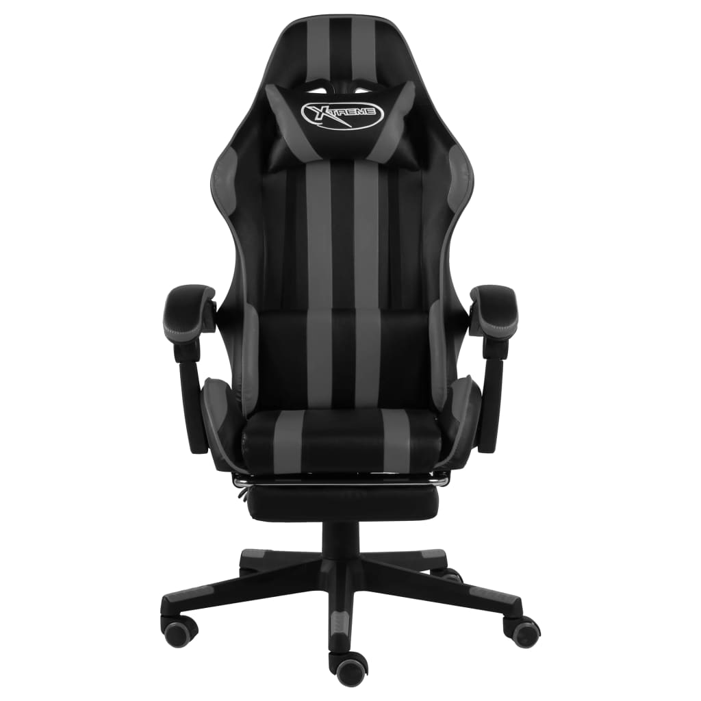 vidaXL Silla gaming con reposapiés cuero sintético negro y gris