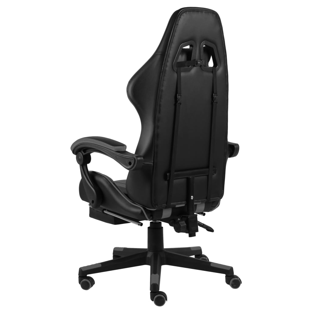 vidaXL Silla gaming con reposapiés cuero sintético negro y gris