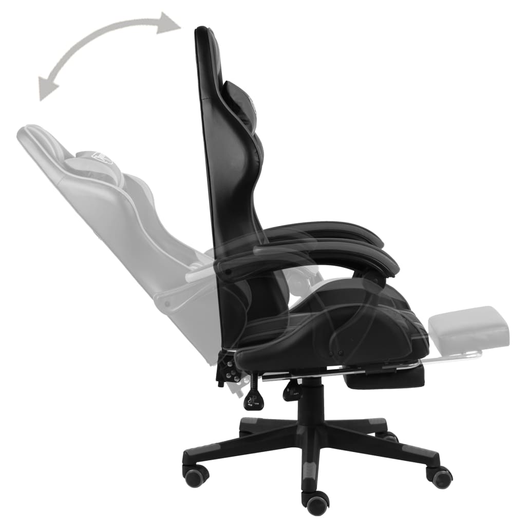 vidaXL Silla gaming con reposapiés cuero sintético negro y gris