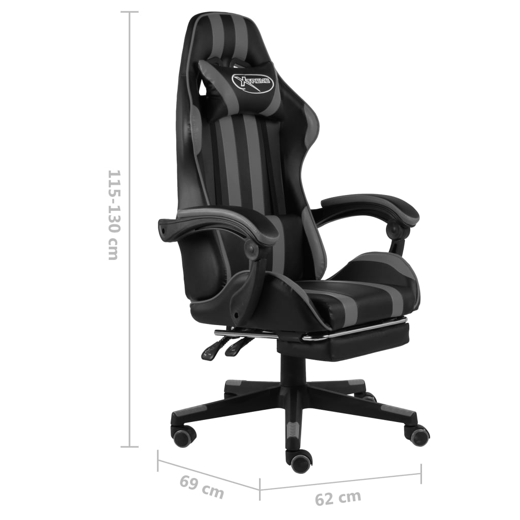 vidaXL Silla gaming con reposapiés cuero sintético negro y gris