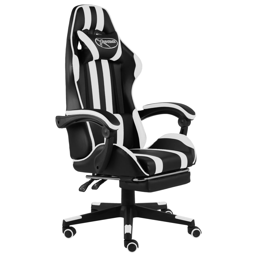 vidaXL Silla gaming con reposapiés cuero sintético negro y blanco