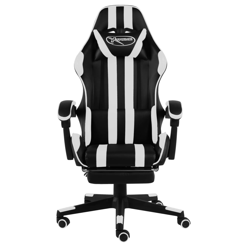 vidaXL Silla gaming con reposapiés cuero sintético negro y blanco