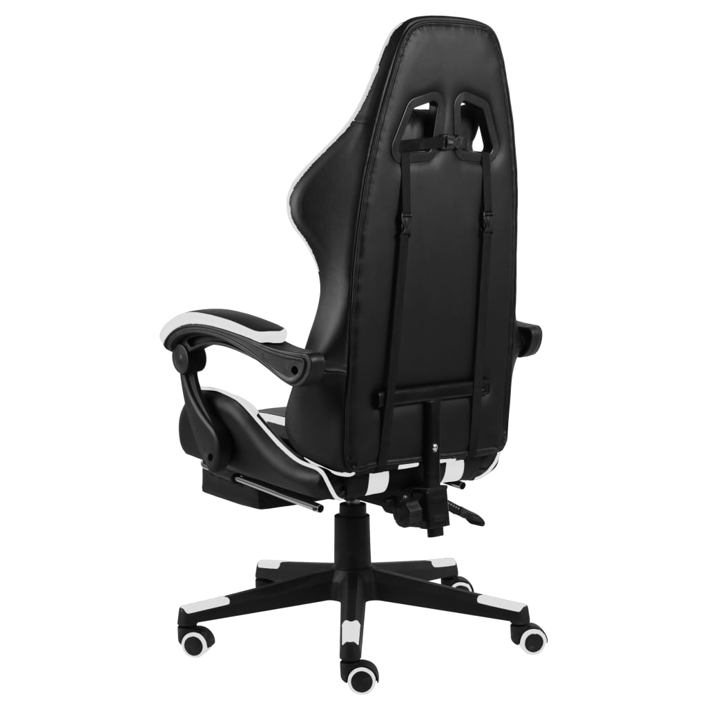 vidaXL Silla gaming con reposapiés cuero sintético negro y blanco