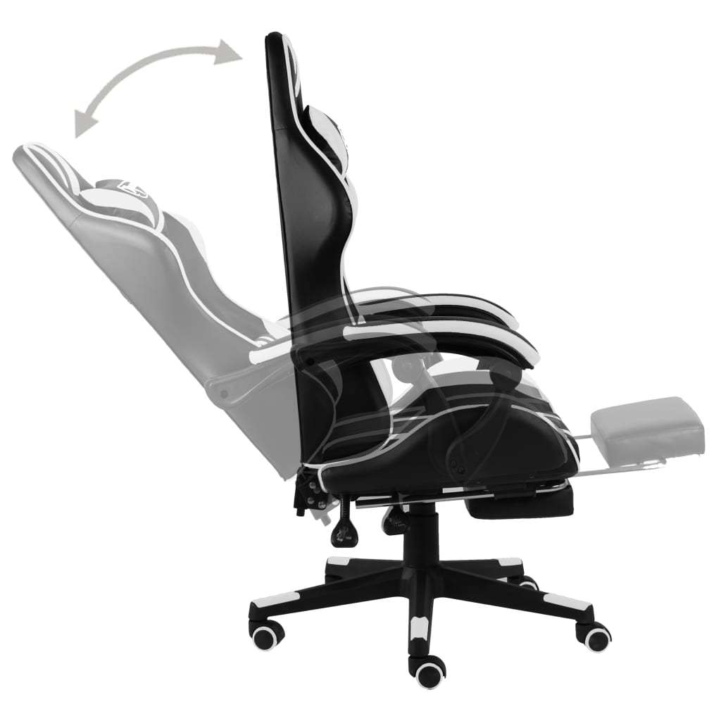 vidaXL Silla gaming con reposapiés cuero sintético negro y blanco