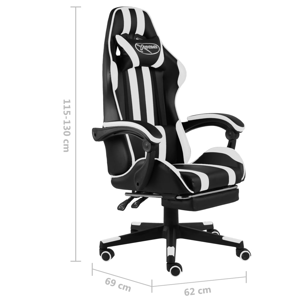 vidaXL Silla gaming con reposapiés cuero sintético negro y blanco