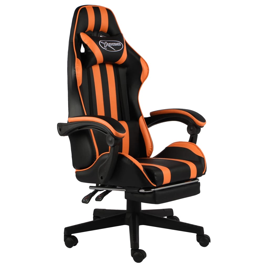 vidaXL Silla gaming con reposapiés cuero sintético negro y naranja