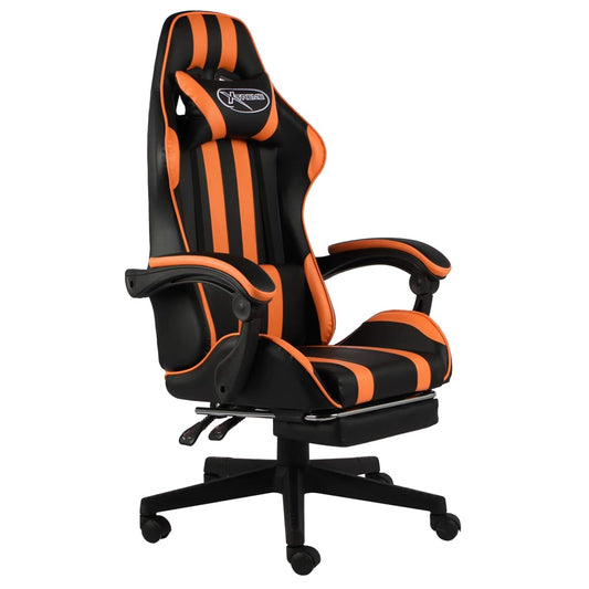 vidaXL Silla gaming con reposapiés cuero sintético negro y naranja