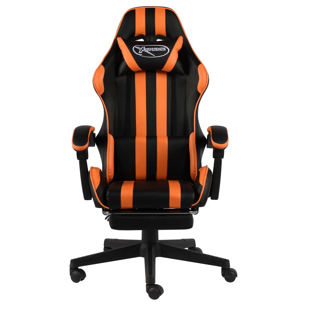 vidaXL Silla gaming con reposapiés cuero sintético negro y naranja