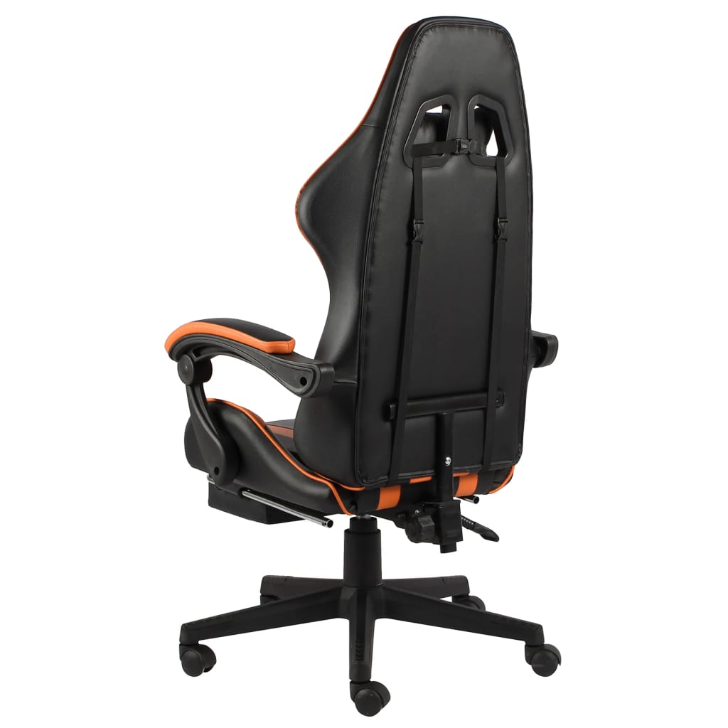 vidaXL Silla gaming con reposapiés cuero sintético negro y naranja